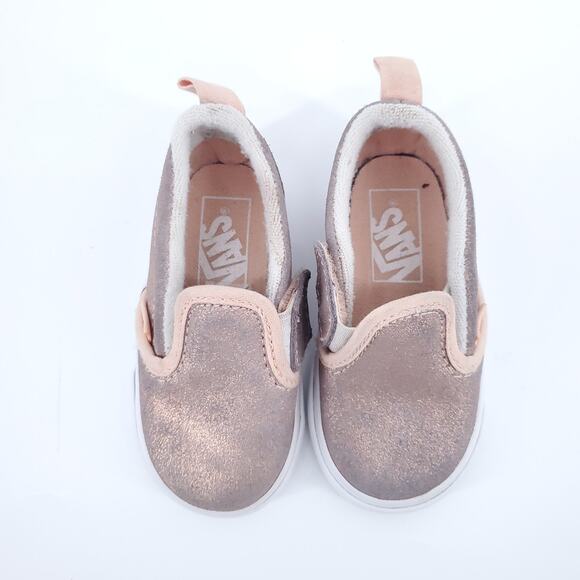 Vans Toddler Girl Metallic Rose Gold Slip-On Skater Shoe With Side Closure| 5T - Picture 3 of 10